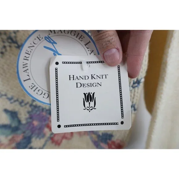 Deadstock Vintage 90s Streetwear Womens Medium Hand Knit Flower Floral Sweater - Picture 10 of 15